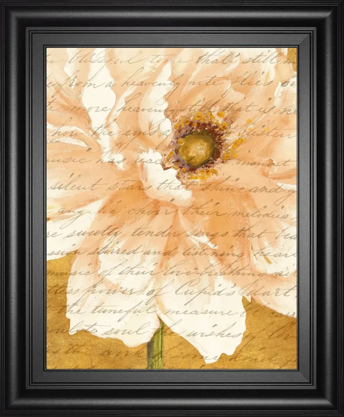 Beautiful Cream Peonies Script Il By Patricia Pinto - Framed Print Wall Art - Gold