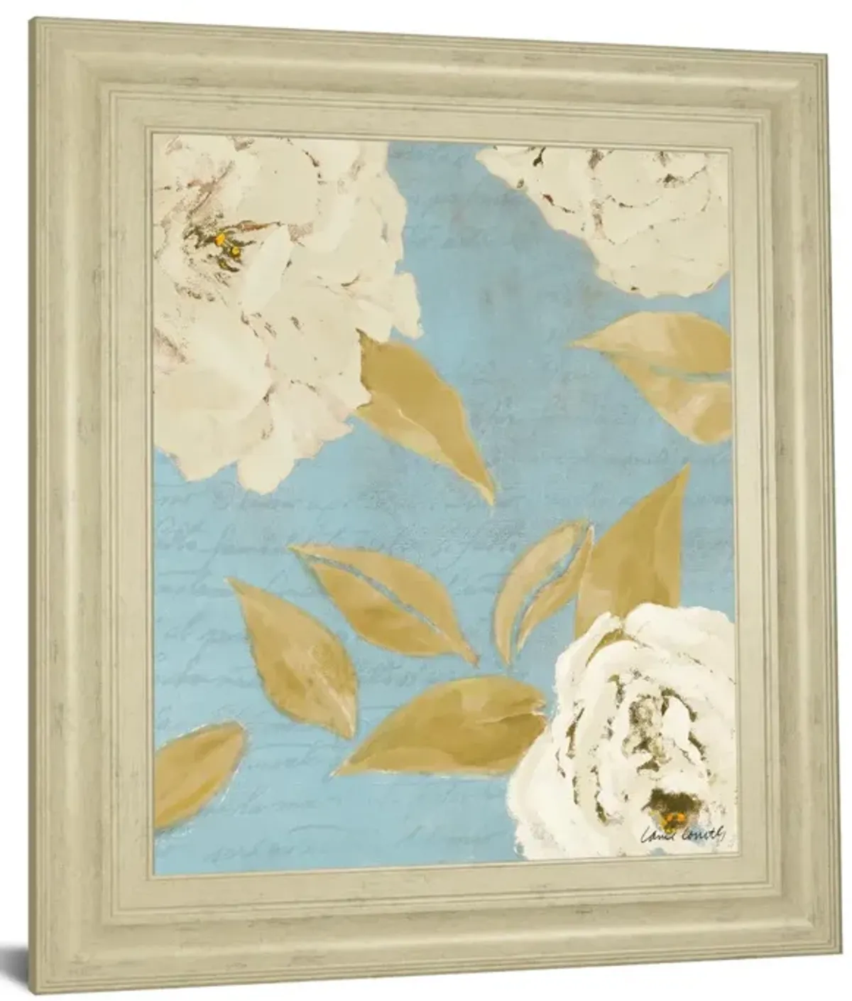 Scripted Poetic Peonies I By Lanie Loreth - Framed Print Wall Art - Blue