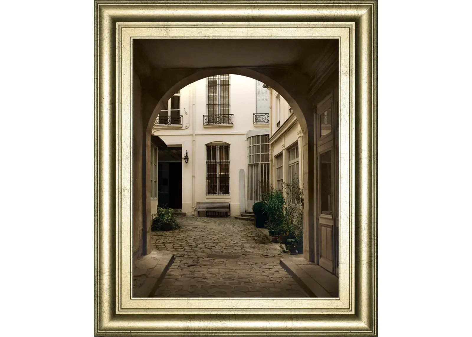 Marais Courtyard By Milla White - Framed Print Wall Art - Black