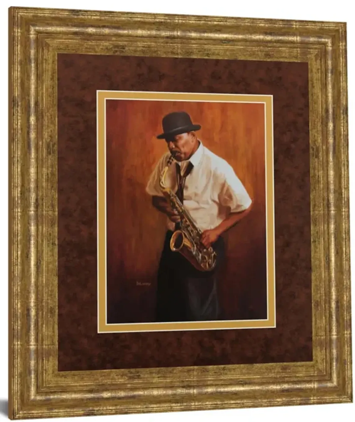 Sax Man By Delancy - Framed Print Wall Art - Orange