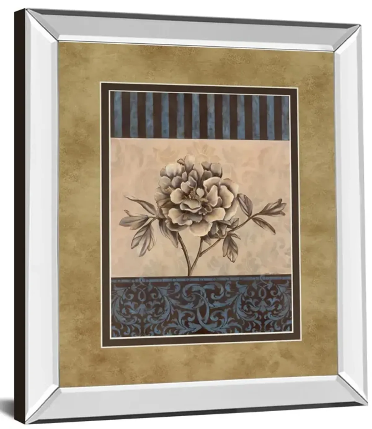 Rose Refined I By Carol Robinson - Mirror Framed Print Wall Art - Blue