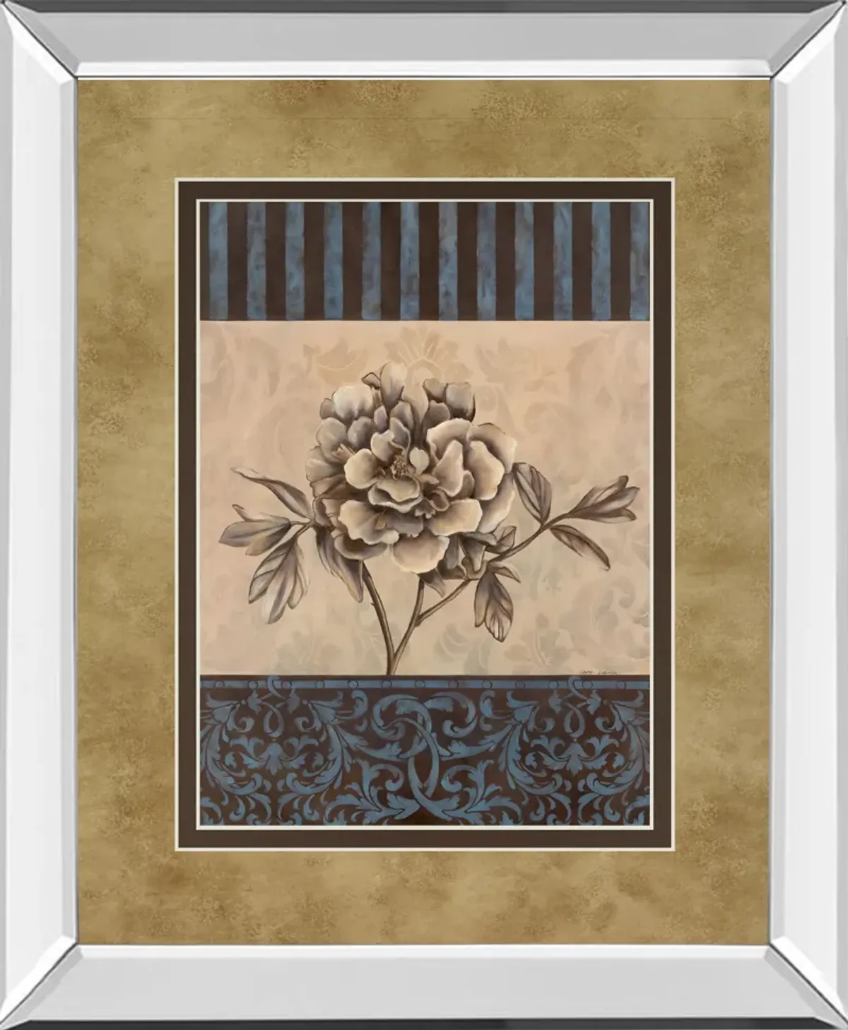 Rose Refined I By Carol Robinson - Mirror Framed Print Wall Art - Blue