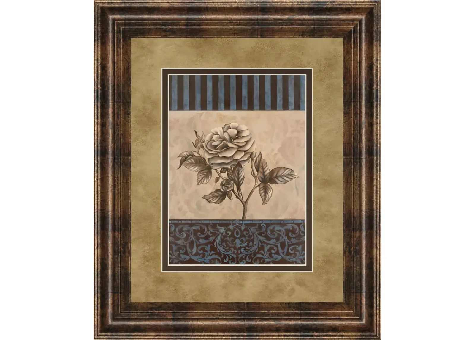 Rose Refined Il By Carol Robinson - Framed Print Wall Art - Blue