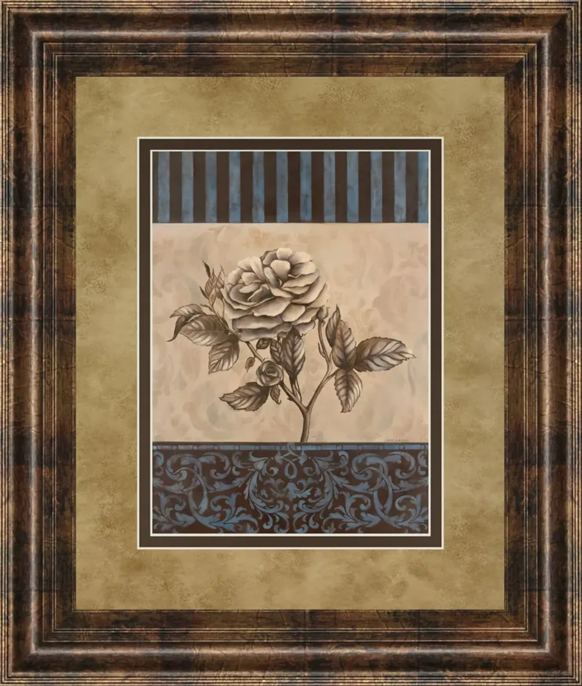 Rose Refined Il By Carol Robinson - Framed Print Wall Art - Blue