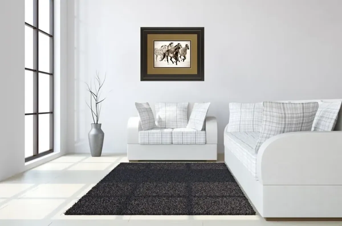 Painted Horses Run By Carol Walker - Framed Print Wall Art - Dark Brown