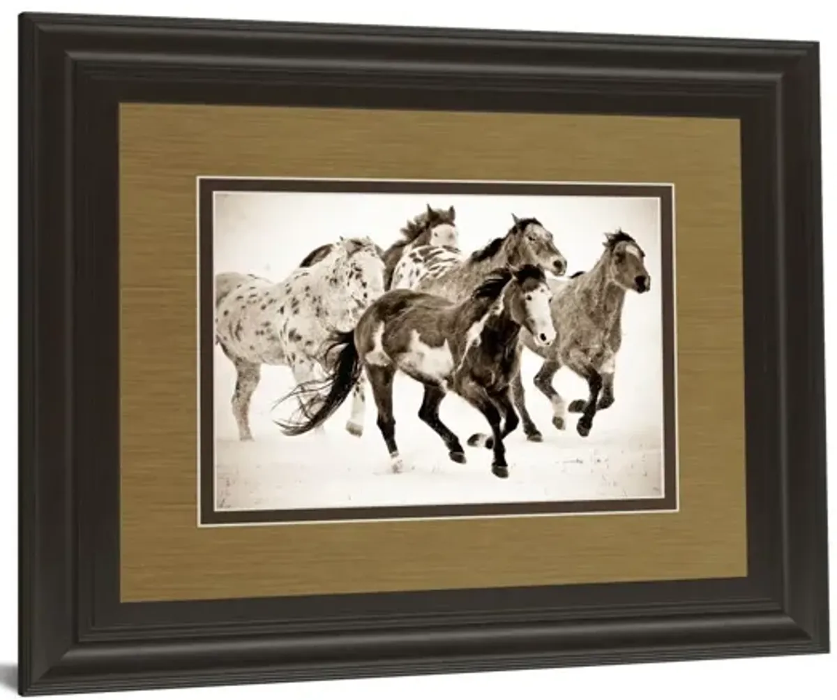 Painted Horses Run By Carol Walker - Framed Print Wall Art - Dark Brown