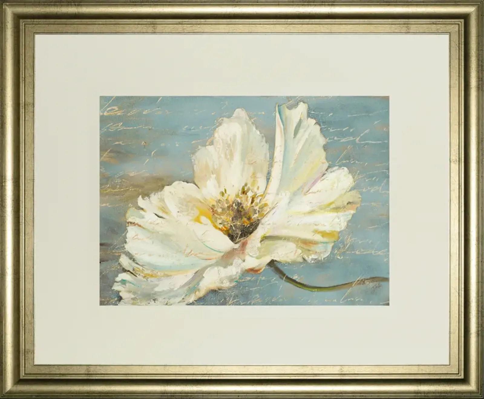 White Peony By Patricia Pinto - Framed Print Wall Art - Blue