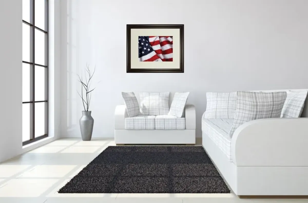 American Flag By Kikk In Double Matted - Framed Print Wall Art - Red