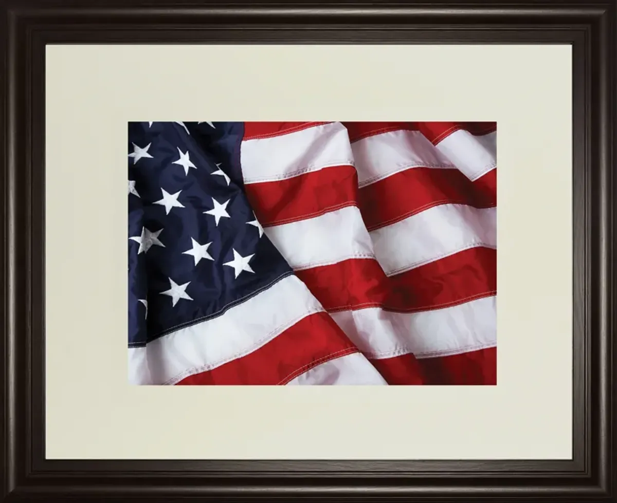 American Flag By Kikk In Double Matted - Framed Print Wall Art - Red