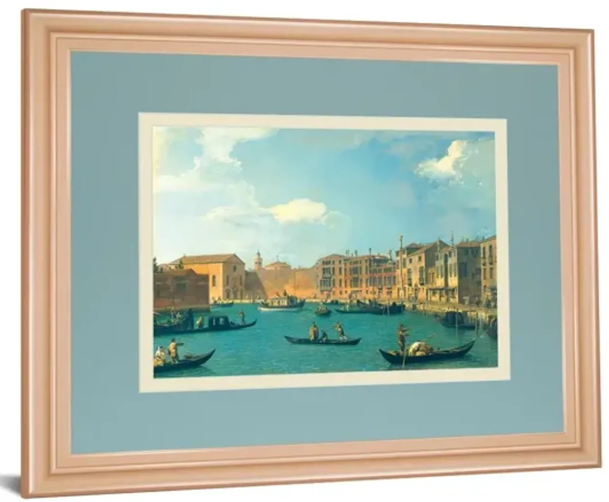 View Of The Canal Of Santa Chiara By Antonia Canaletto - Framed Print Wall Art - Blue