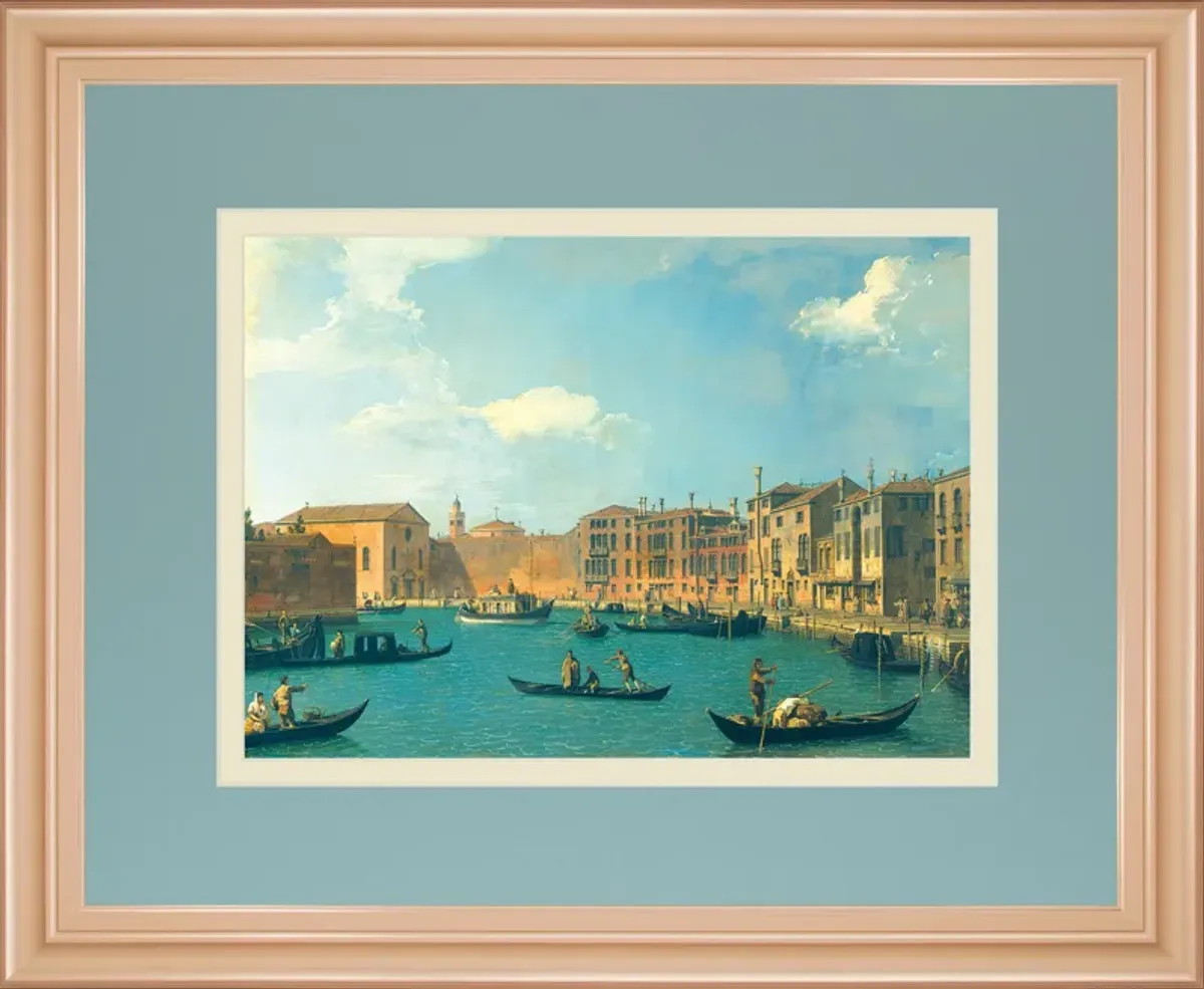 View Of The Canal Of Santa Chiara By Antonia Canaletto - Framed Print Wall Art - Blue