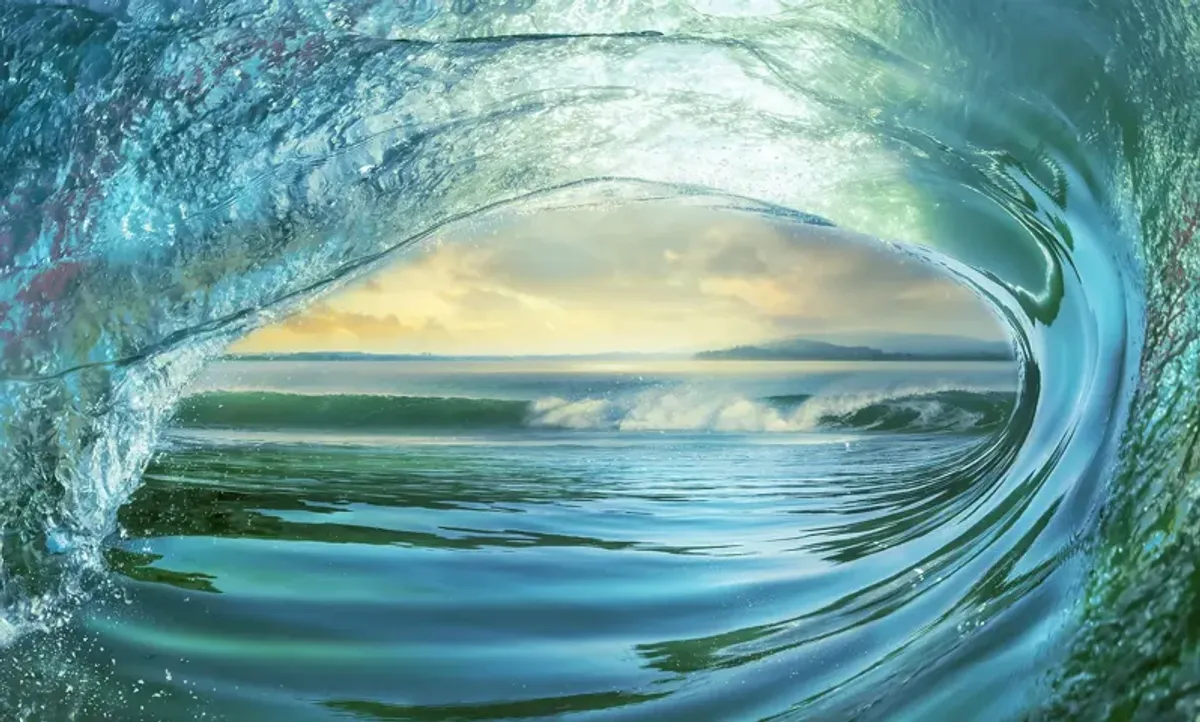 Framed Small - Big Wave By Mike Calascibetta - Blue