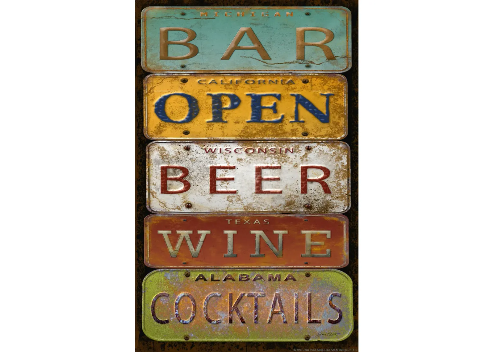 Small - License Plate Bar Open By Jean Plout - Yellow