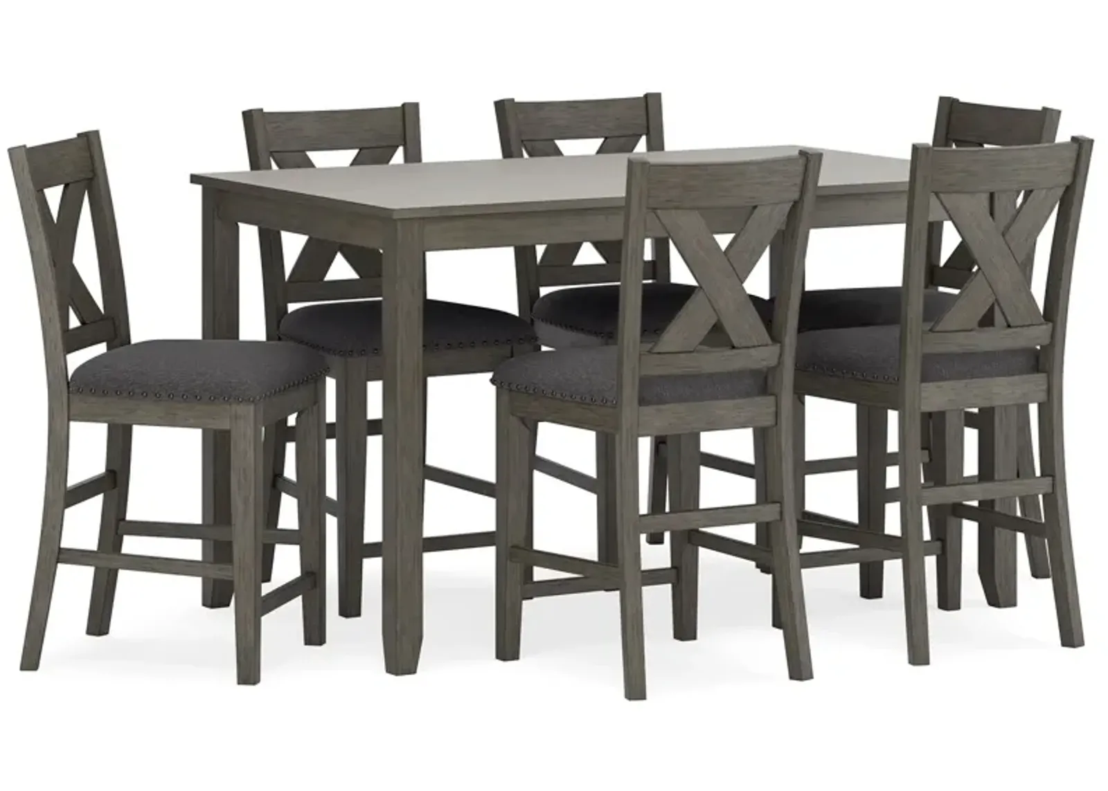 Caitbrook - Gray - Rect Drm Counter Table Set (Set of 7)