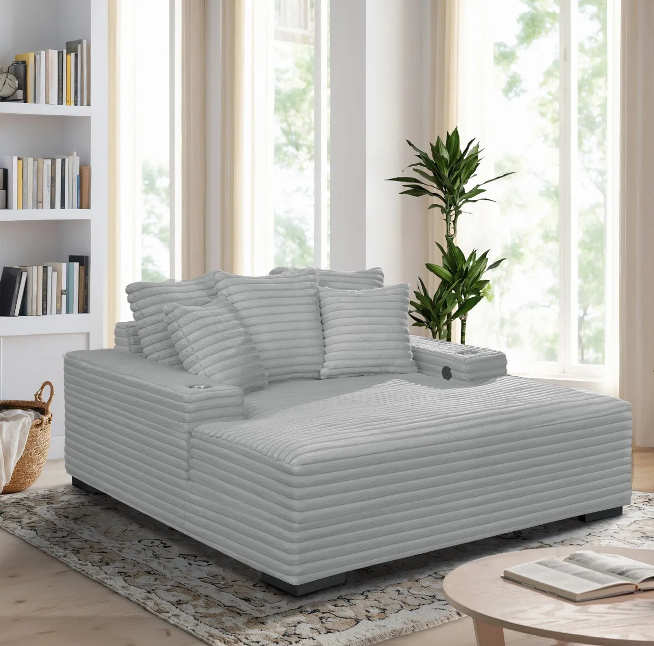 Chaise Lounge with Dual Cup Holders and USB Charging Ports