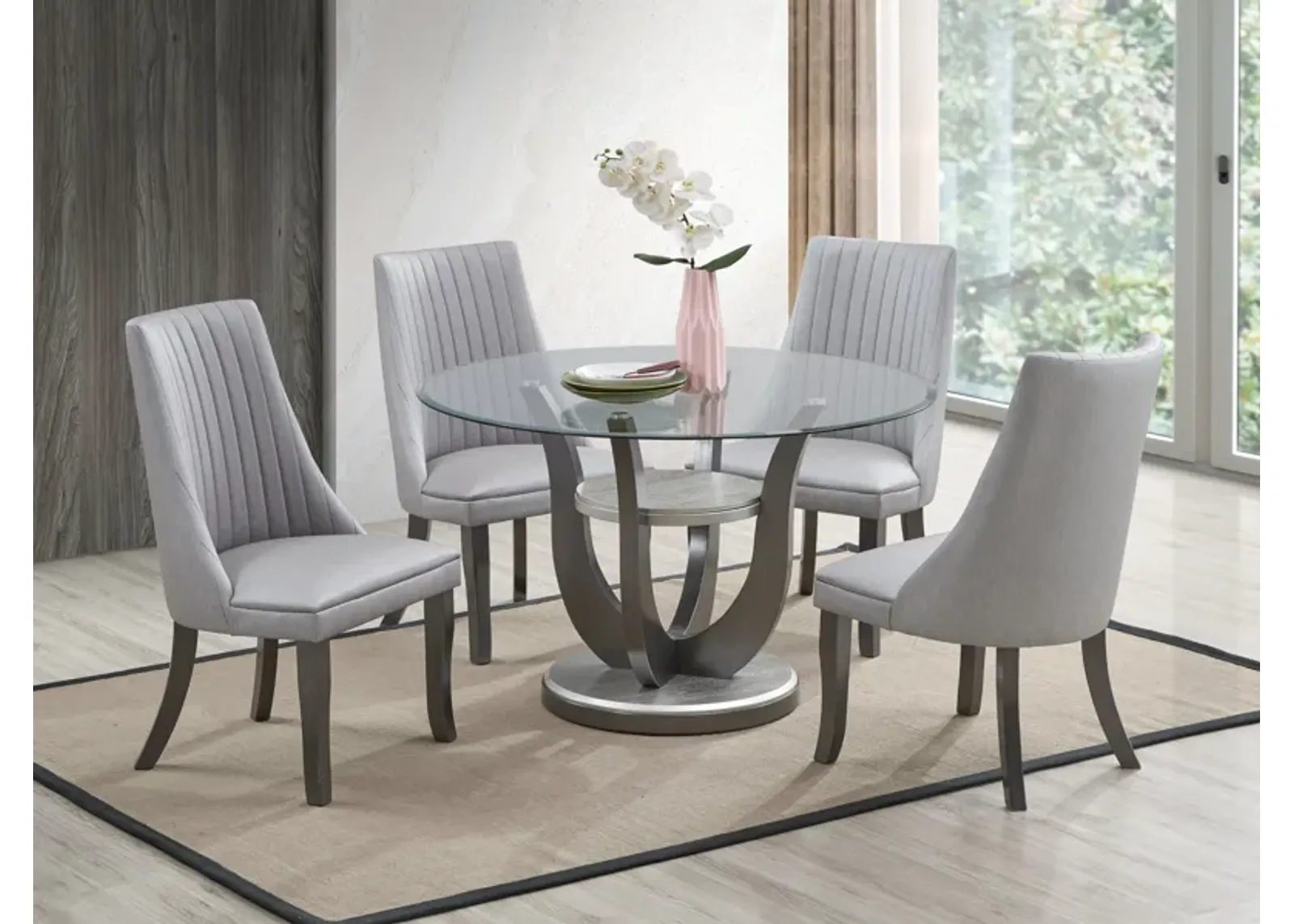 5 Piece Dining Room Set with Round Glass Tabletop