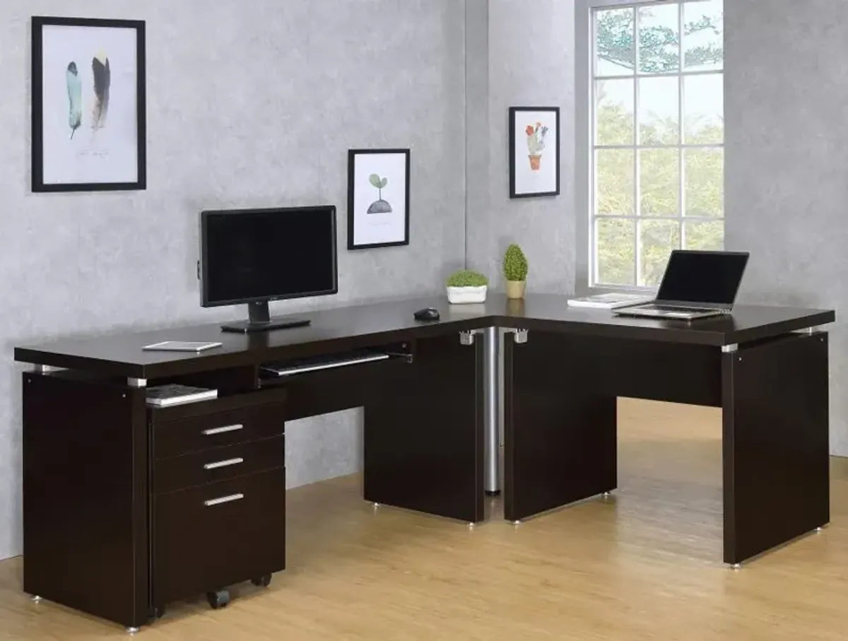 Skylar - L-Shape Desk With Mobile File Cabinet - Cappuccino