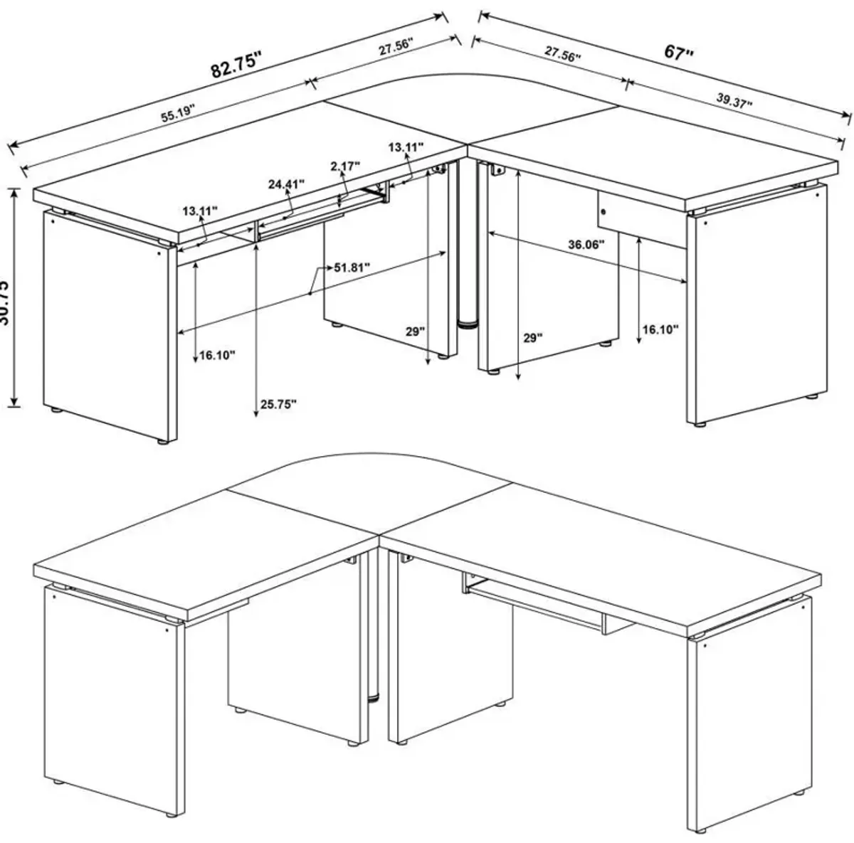 Skylar - L-Shape Desk With Mobile File Cabinet - Cappuccino