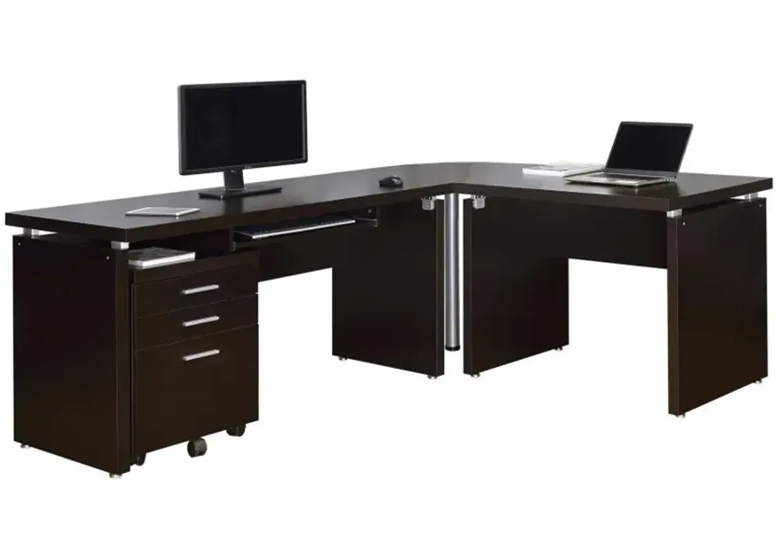 Skylar - L-Shape Desk With Mobile File Cabinet - Cappuccino