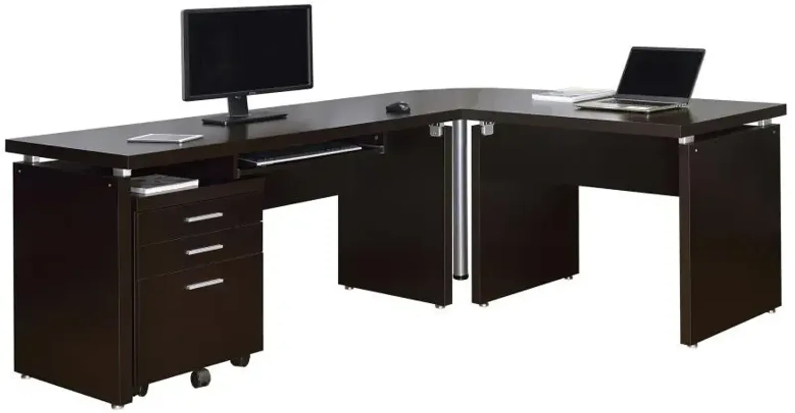 Skylar - L-Shape Desk With Mobile File Cabinet - Cappuccino