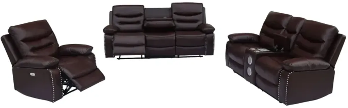 3 Piece Living Room Set: Power Reclining Sofa, Power Reclining Chair, Stationary Loveseat