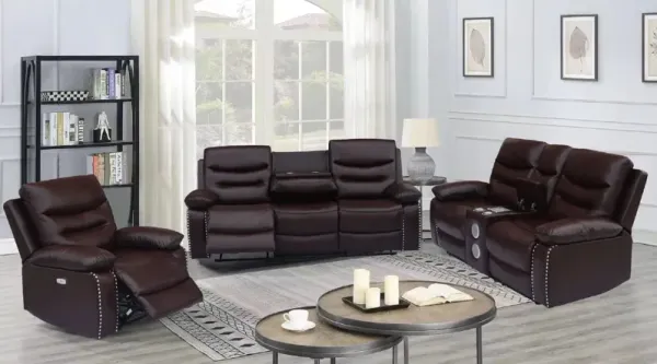 3 Piece Living Room Set: Power Reclining Sofa, Power Reclining Chair, Stationary Loveseat