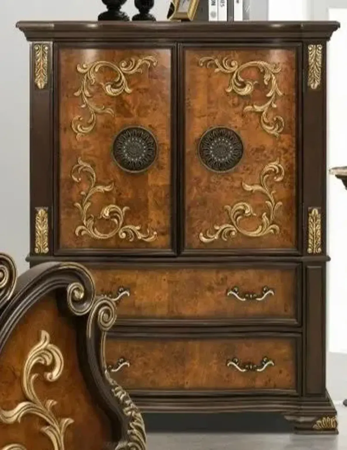 Traditional Chest of Drawers with Ornate Carvings & Storage