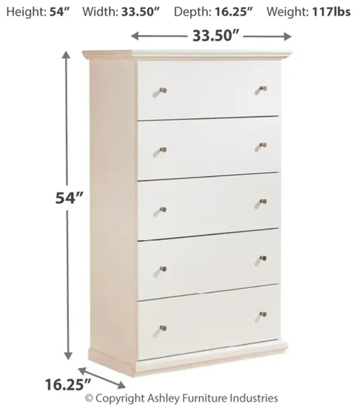 Bostwick - White - Five Drawer Chest