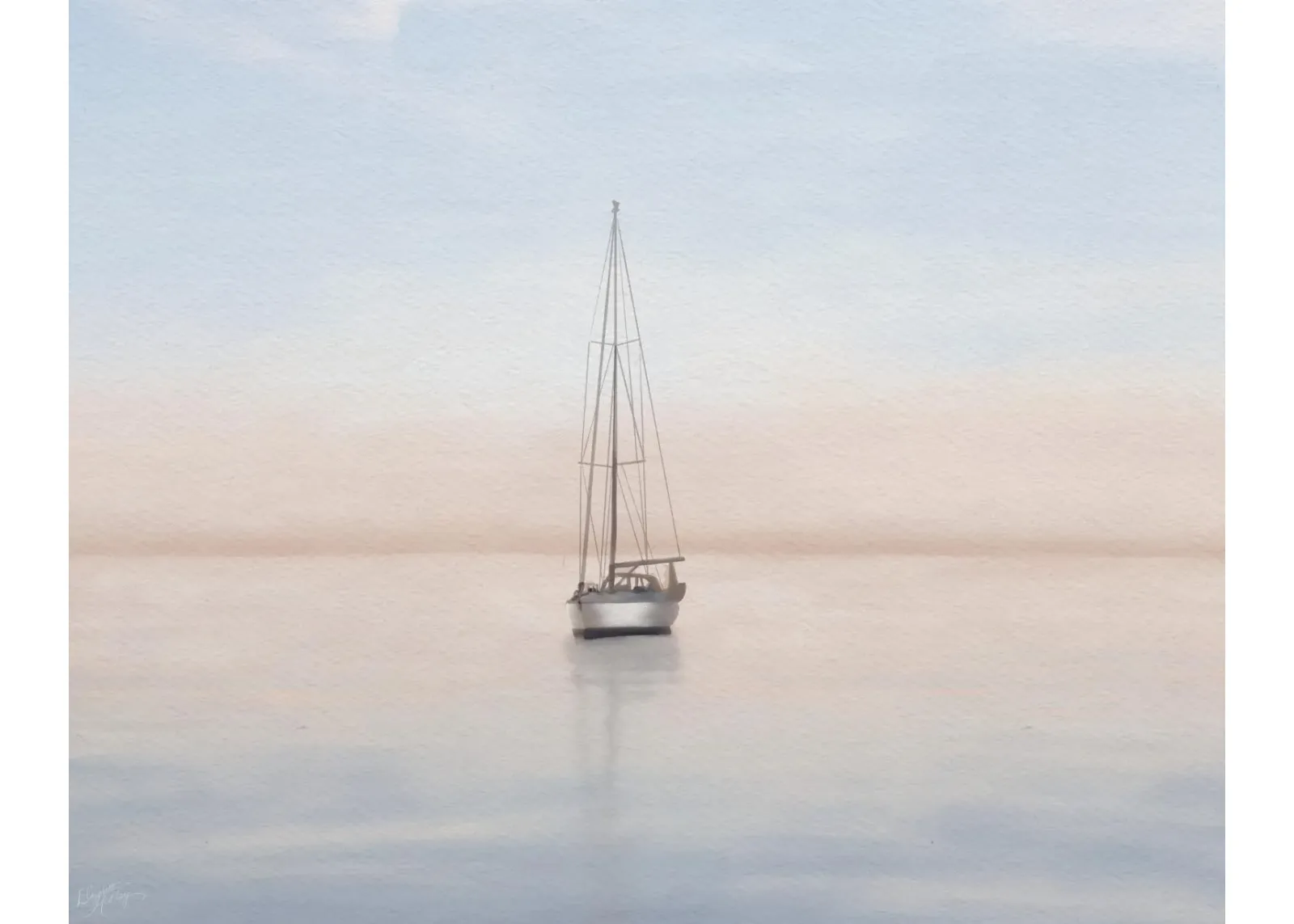 Quiet Morning Sail I By Elizabeth Medley - Light Blue