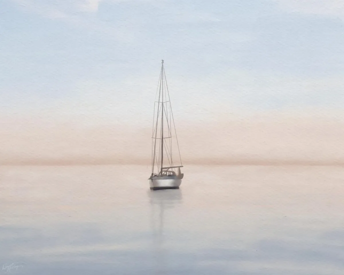 Quiet Morning Sail I By Elizabeth Medley - Light Blue