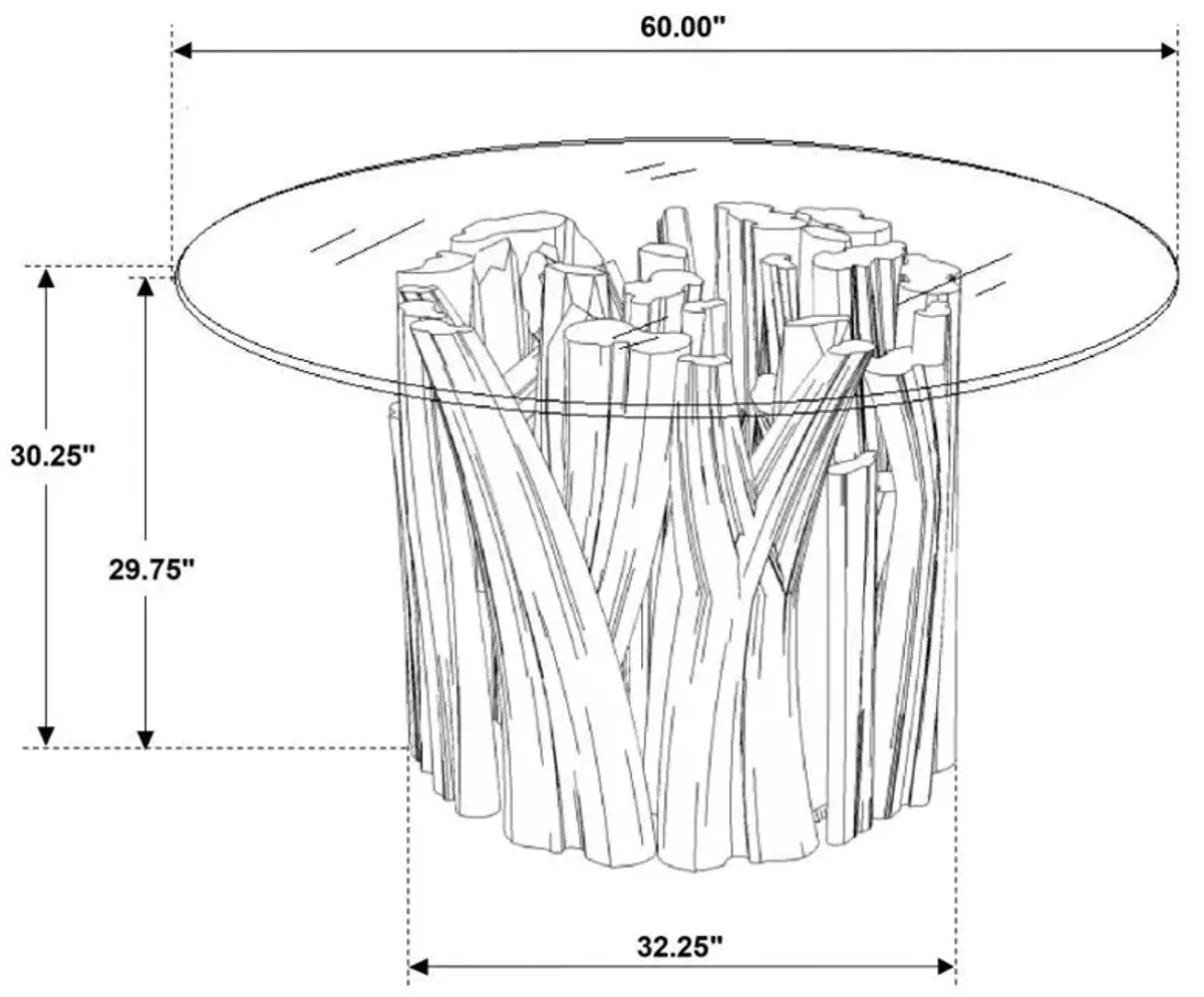 Asbury - Round Glass Top Dining Table - Teak Brown