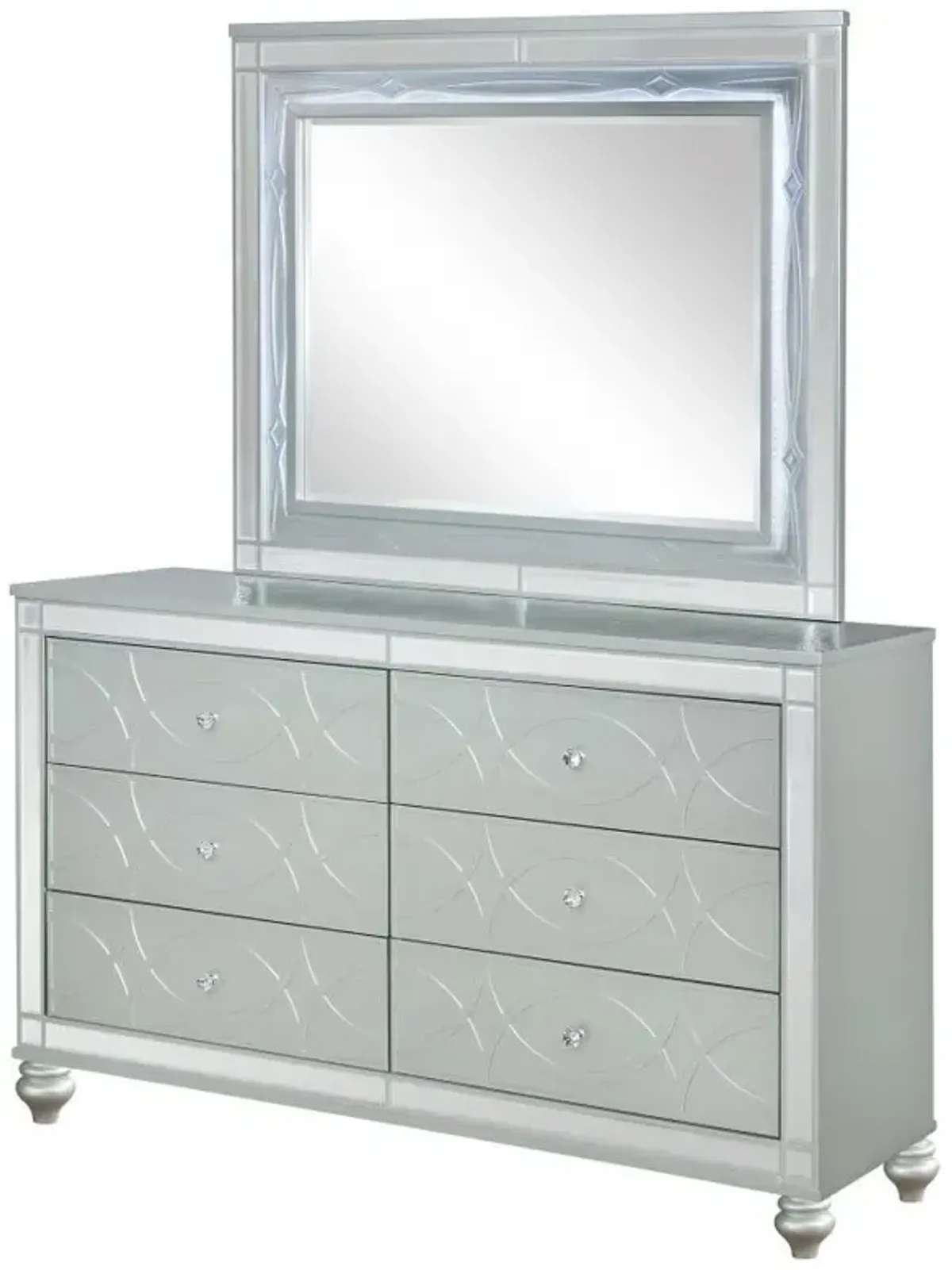 Gunnison - 6-Drawer Dresser With Mirror - Silver Metallic