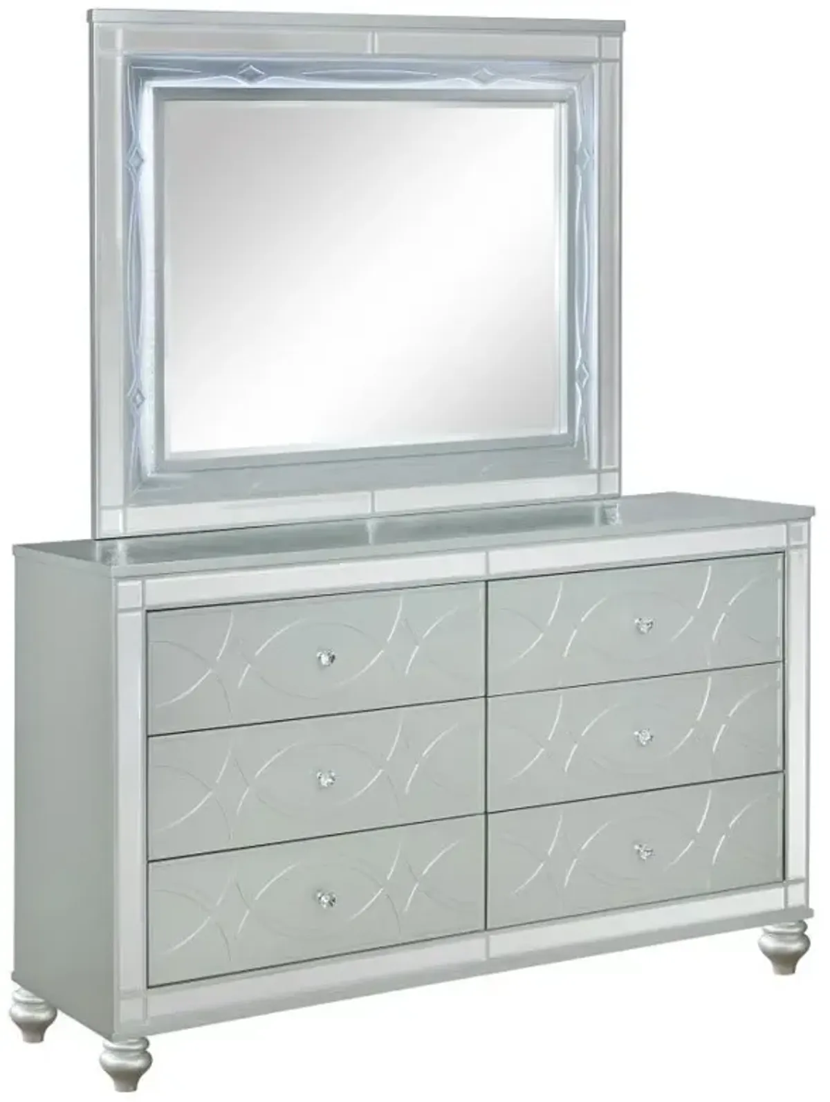 Gunnison - 6-Drawer Dresser With Mirror - Silver Metallic