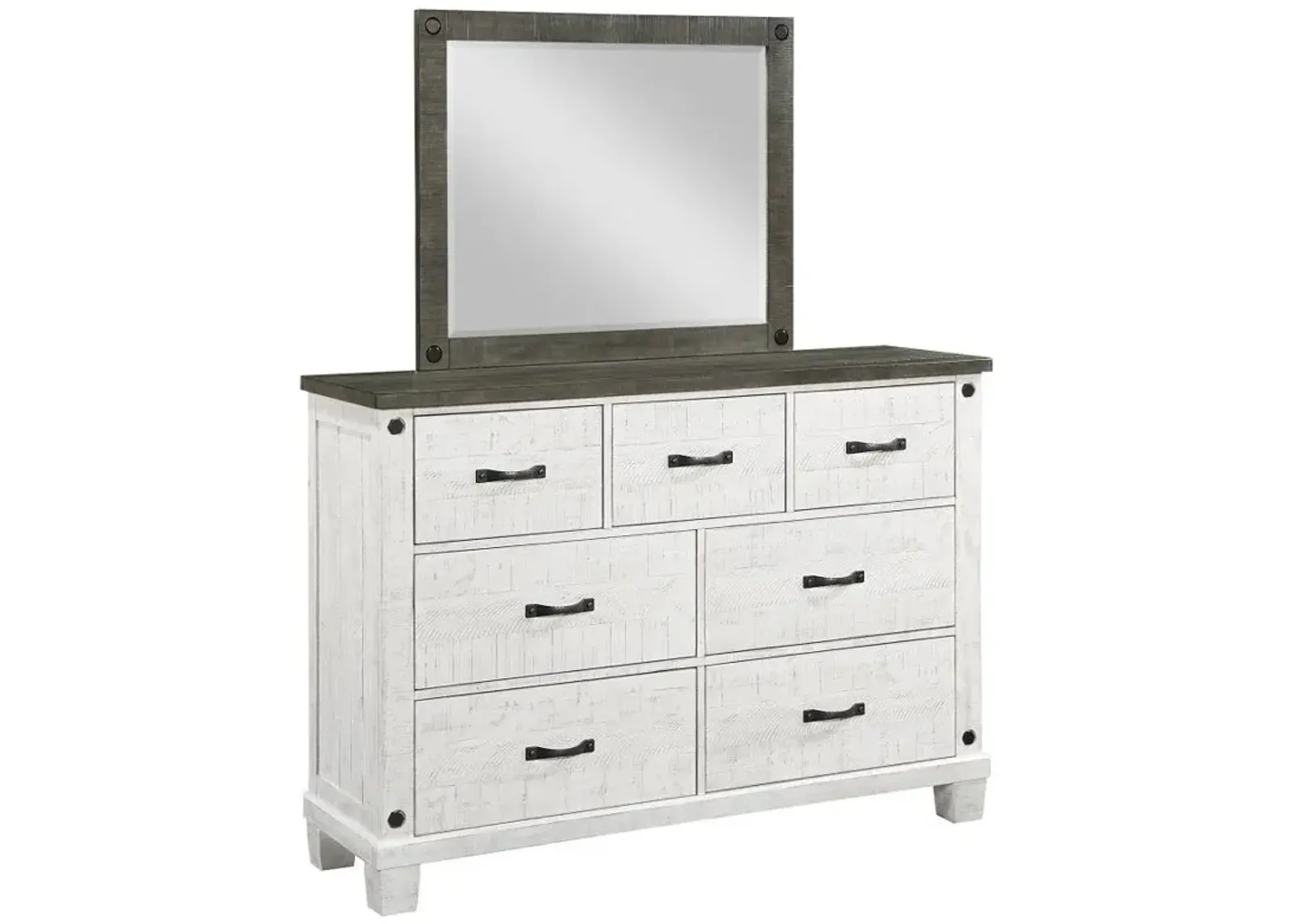 Lilith - 7-Drawer Dresser With Mirror - Distressed White