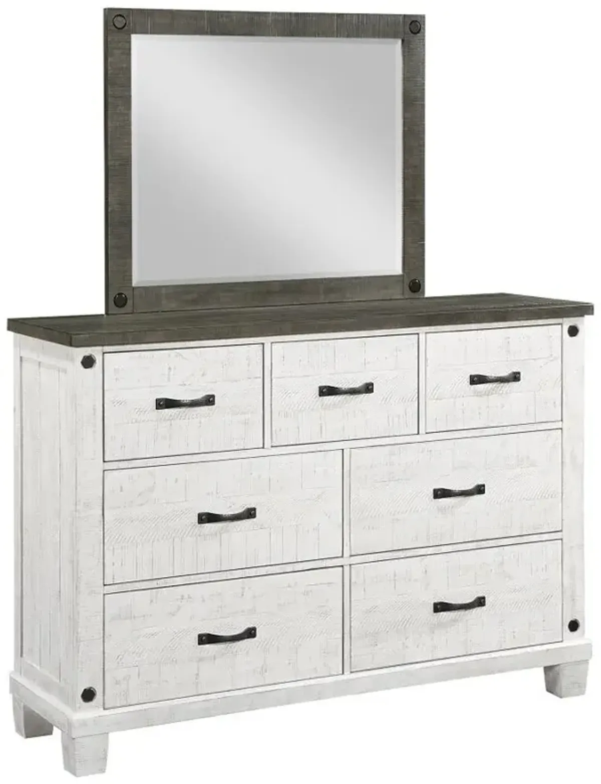 Lilith - 7-Drawer Dresser With Mirror - Distressed White