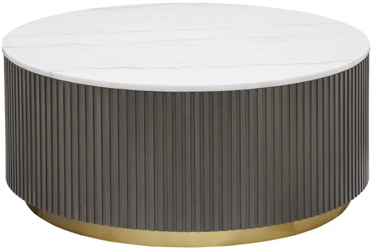 Jason - Round Marble Top Coffee Table - White And Charcoal