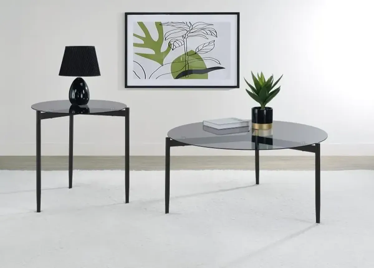 Rosalie - Round Smoked Glass Top End Table - Sandy Black