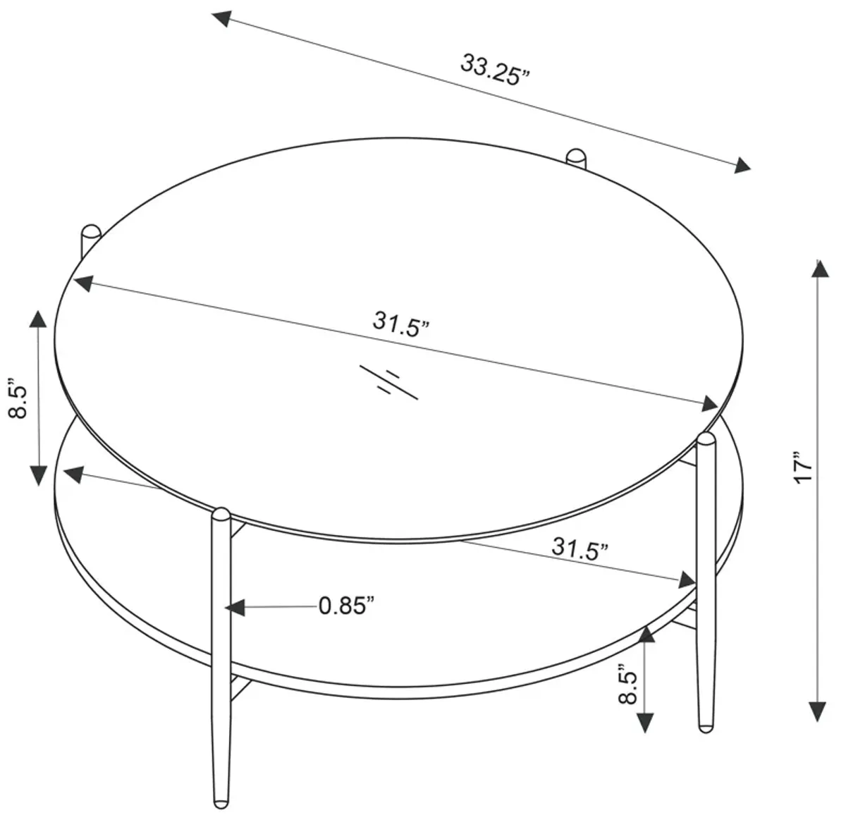 Jonelle - Round Glass Top Coffee Table White Marble Shelf Gold - Smoke