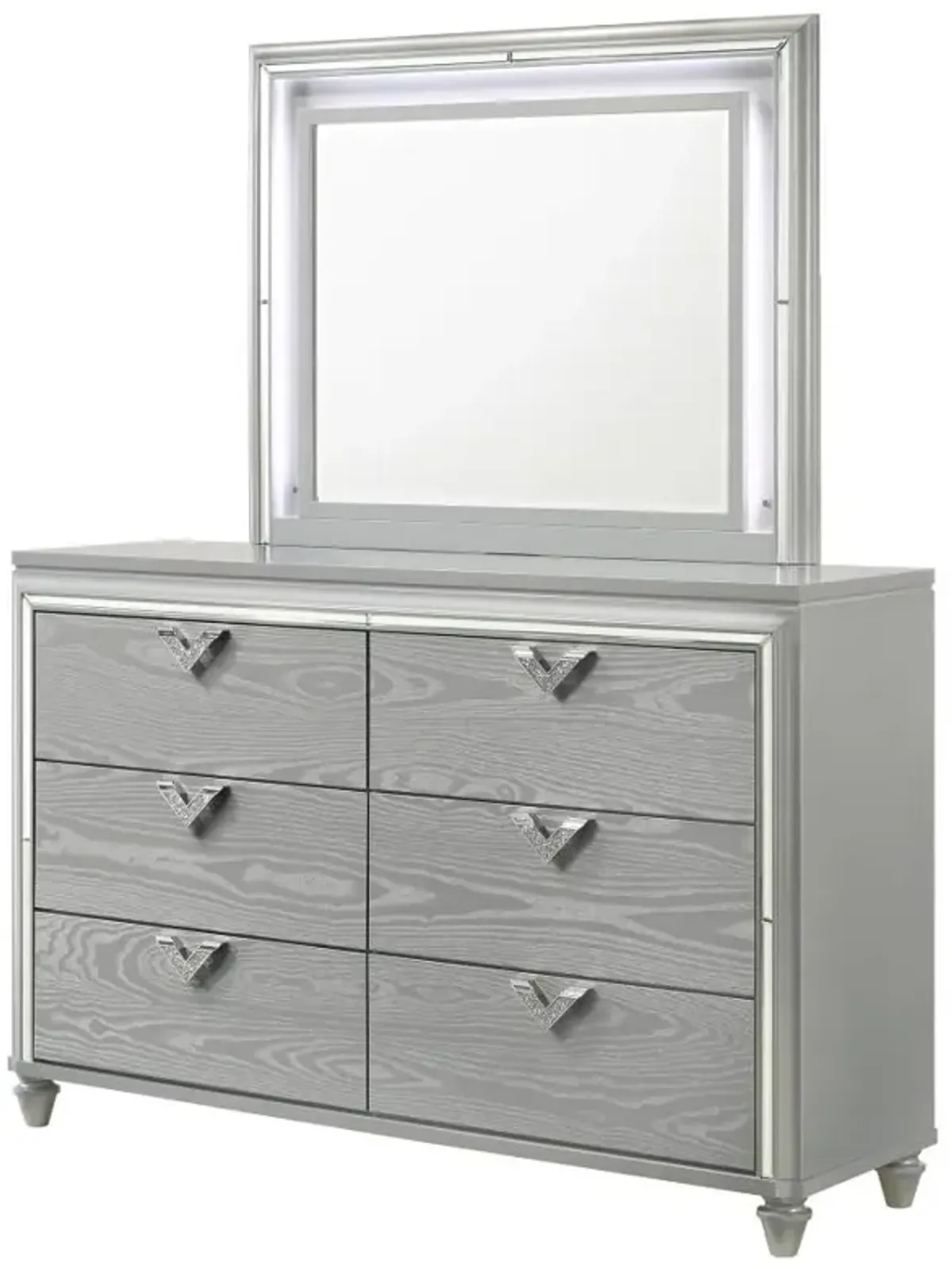 Veronica - 6-Drawer Dresser With Mirror - Light Silver