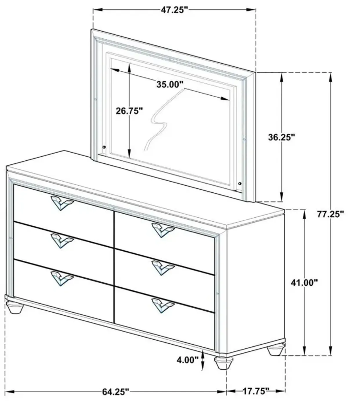 Veronica - 6-Drawer Dresser With Mirror - Light Silver