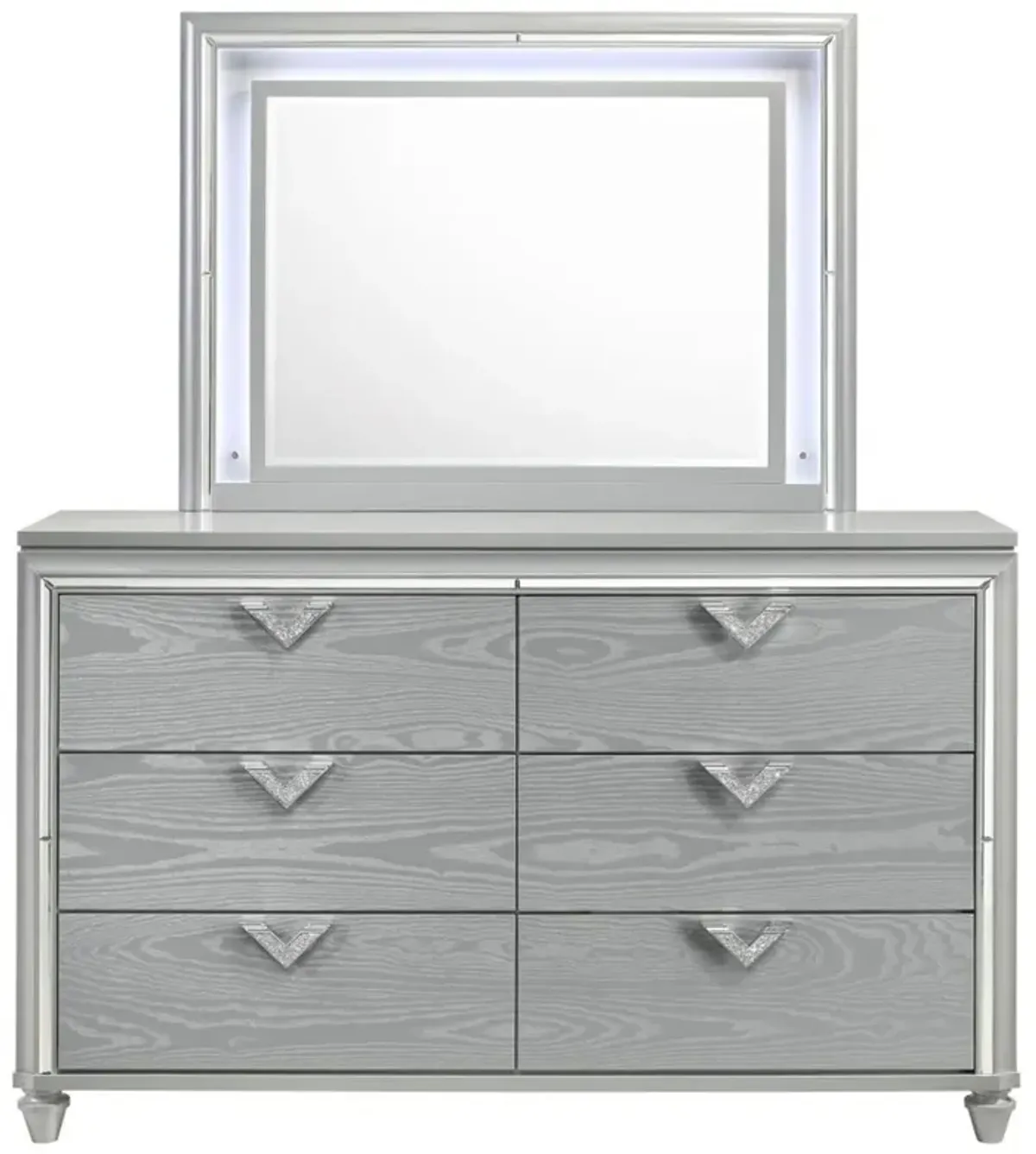 Veronica - 6-Drawer Dresser With Mirror - Light Silver