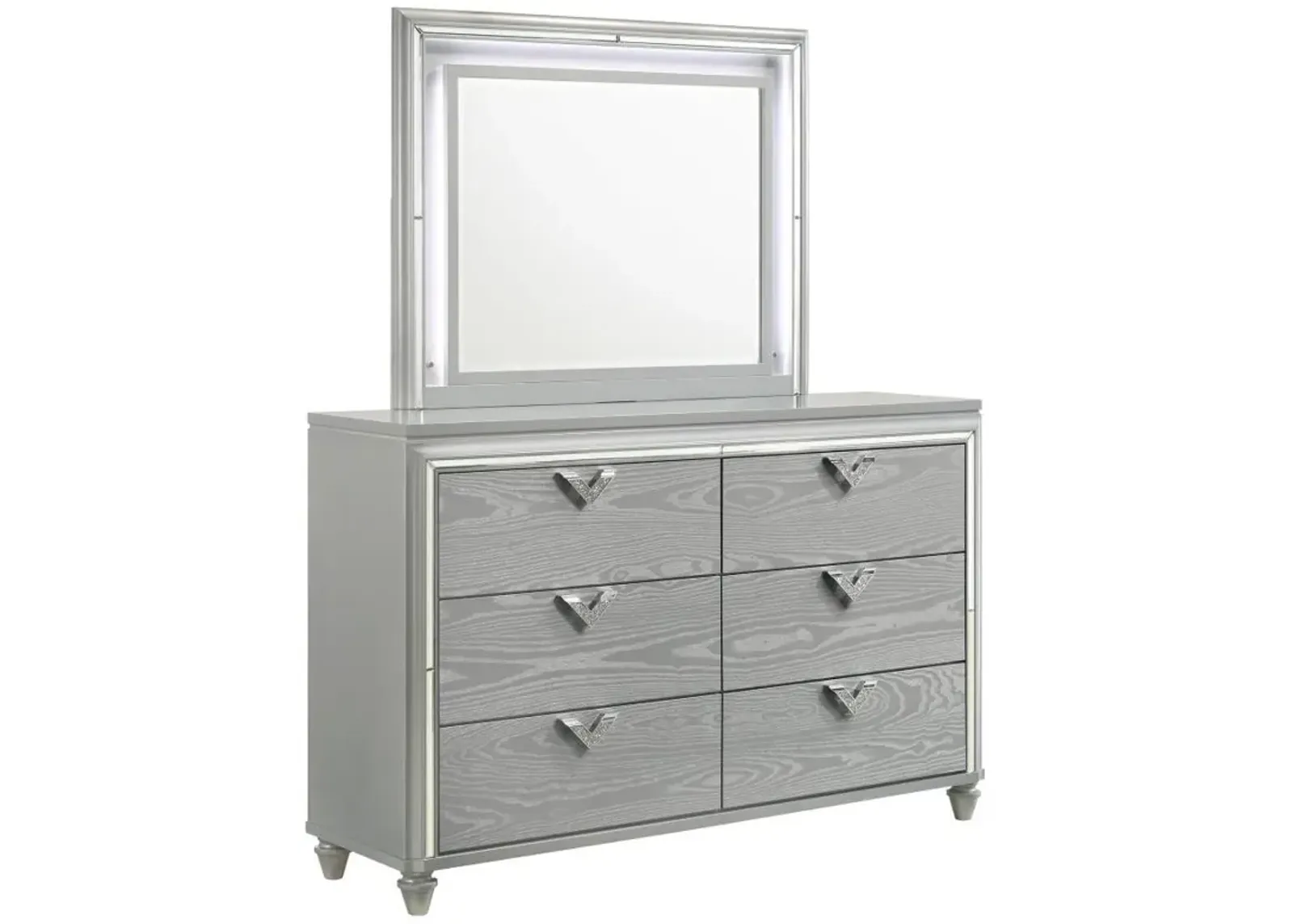 Veronica - 6-Drawer Dresser With Mirror - Light Silver