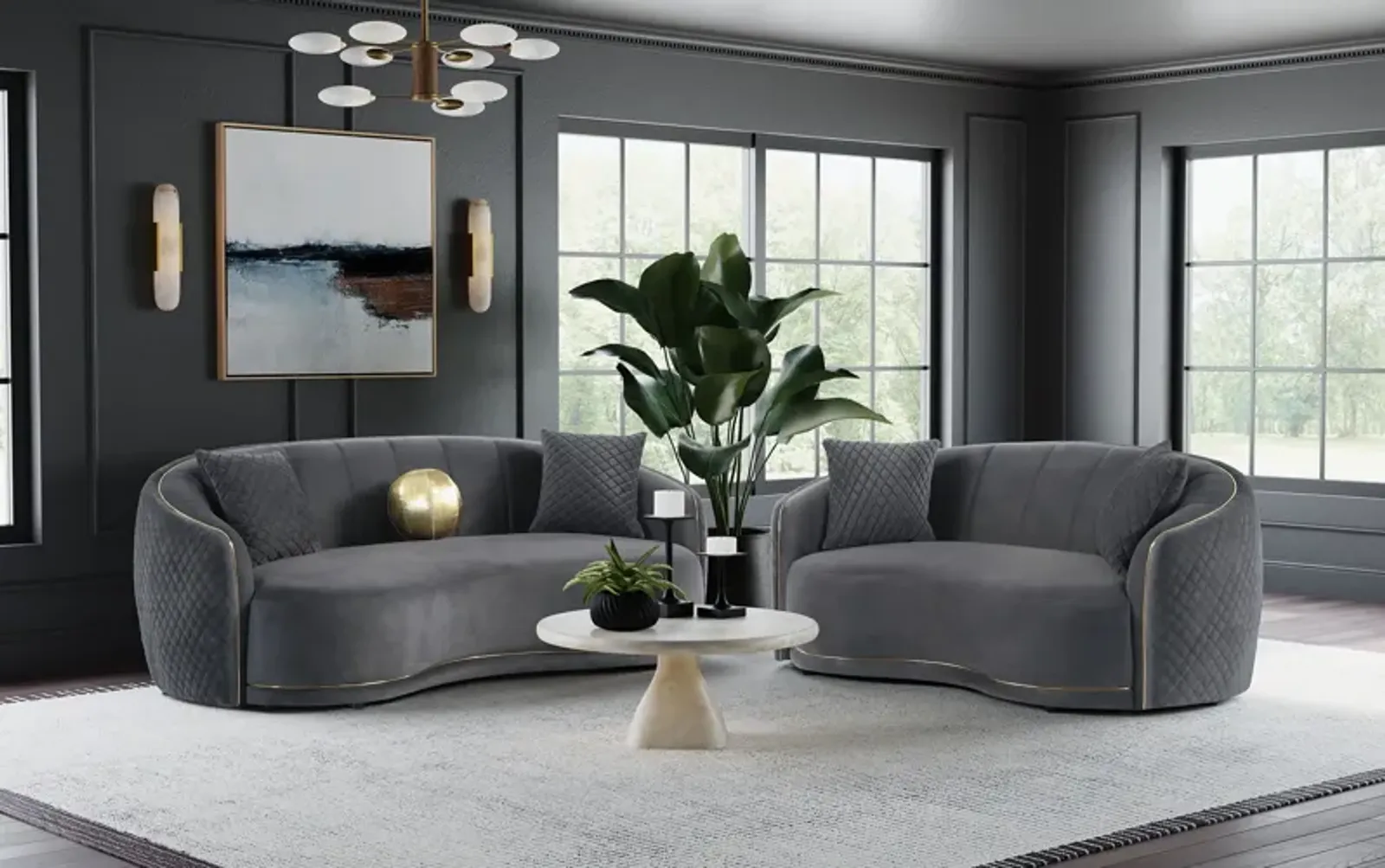 Brookside - 2 Piece Velvet Upholstered Sofa Set - Dark Gray