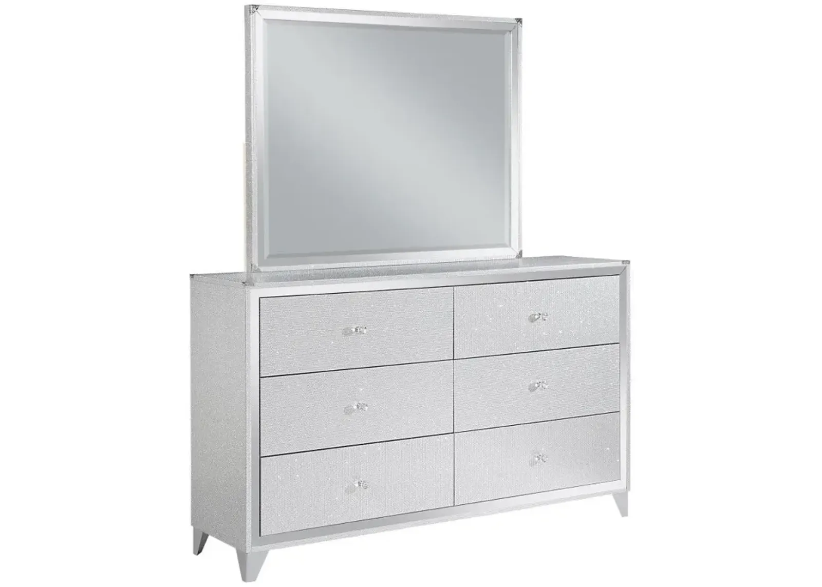 Larue - 6-Drawer Dresser With Mirror - Silver