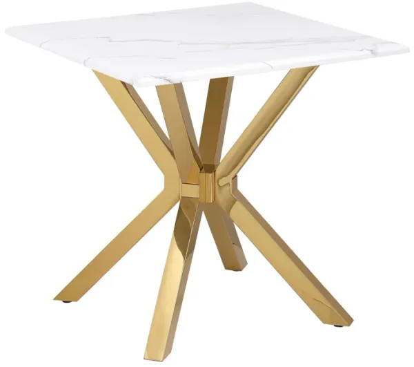 Visalia - Faux Marble Top Stainless Steel End Table - Gold