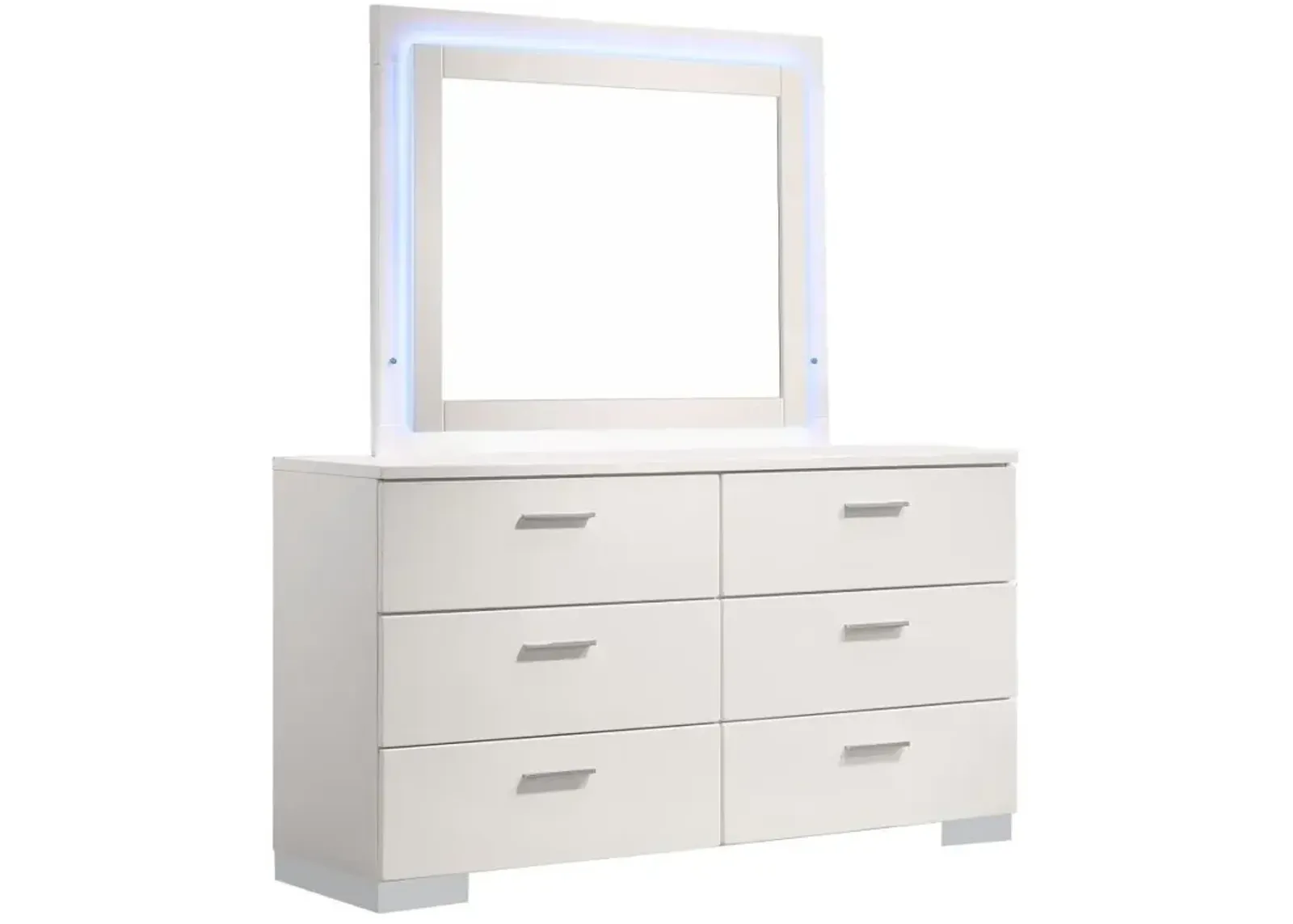 Felicity - 6-Drawer Dresser With LED Mirror - White High Gloss