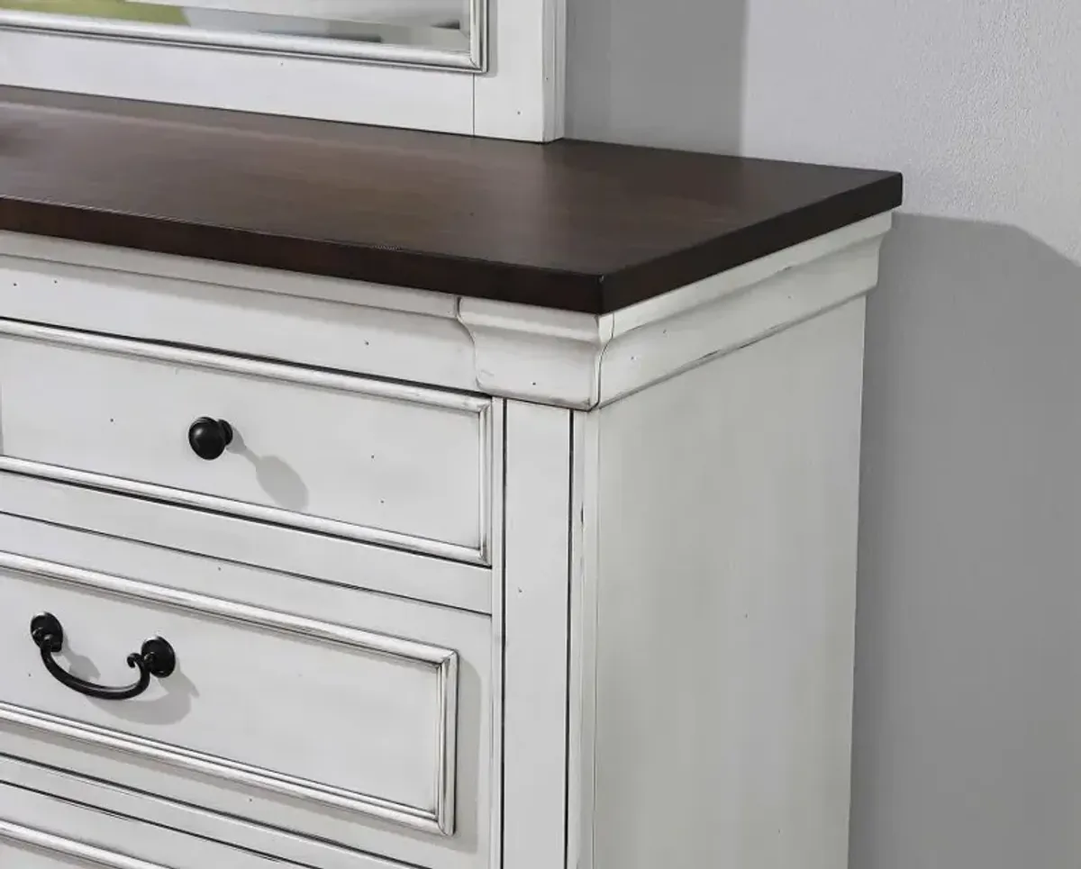 Hillcrest - 9-Drawer Dresser With Mirror - Distressed White