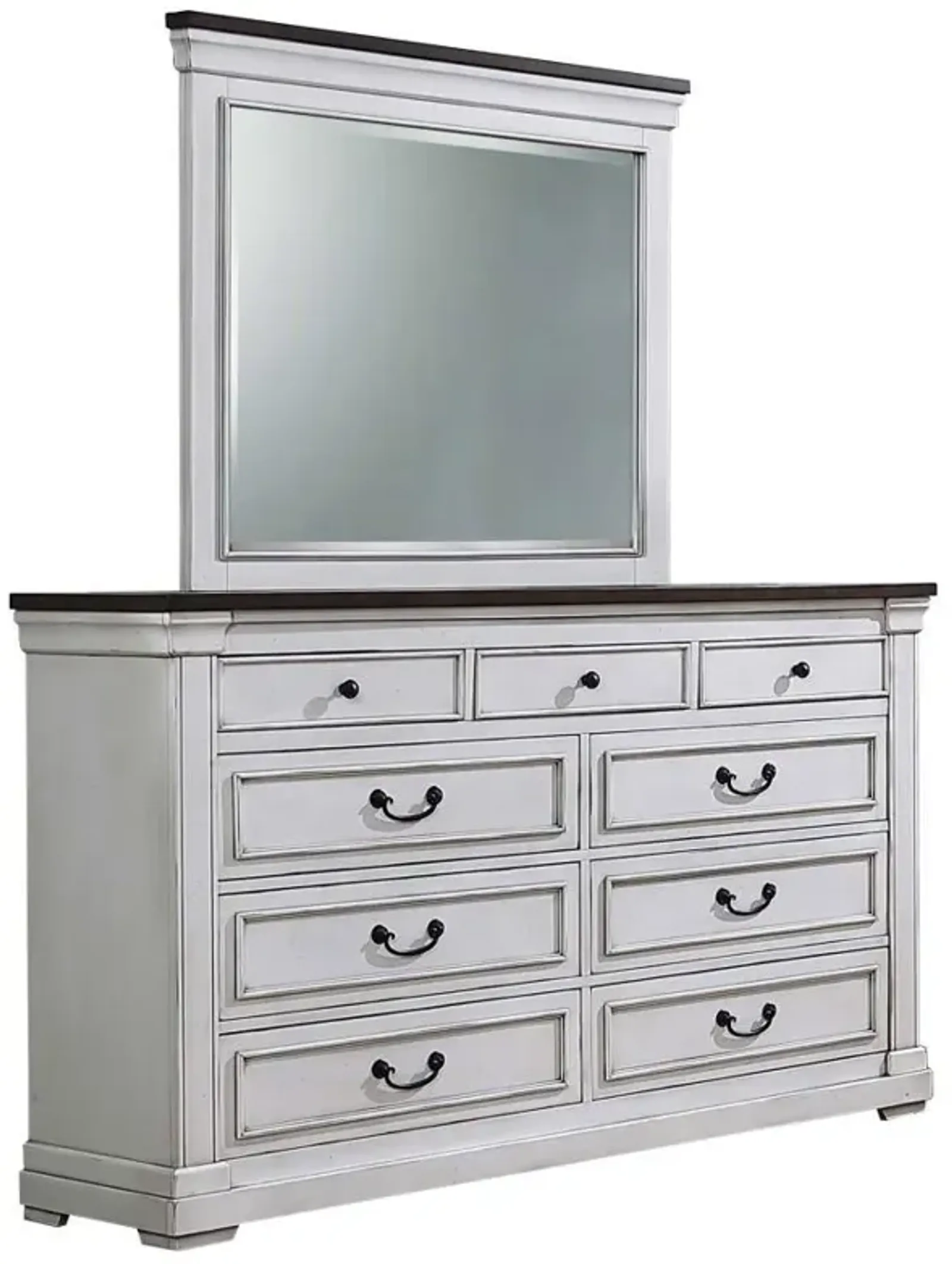 Hillcrest - 9-Drawer Dresser With Mirror - Distressed White