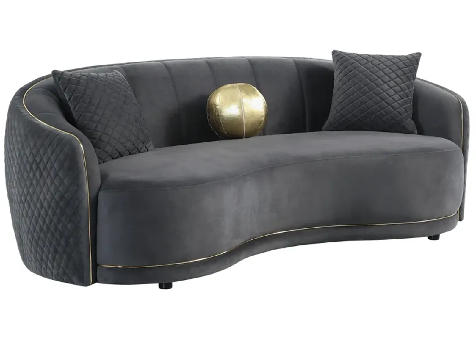 Brookside - Velvet Upholstered Curved Sofa - Dark Gray