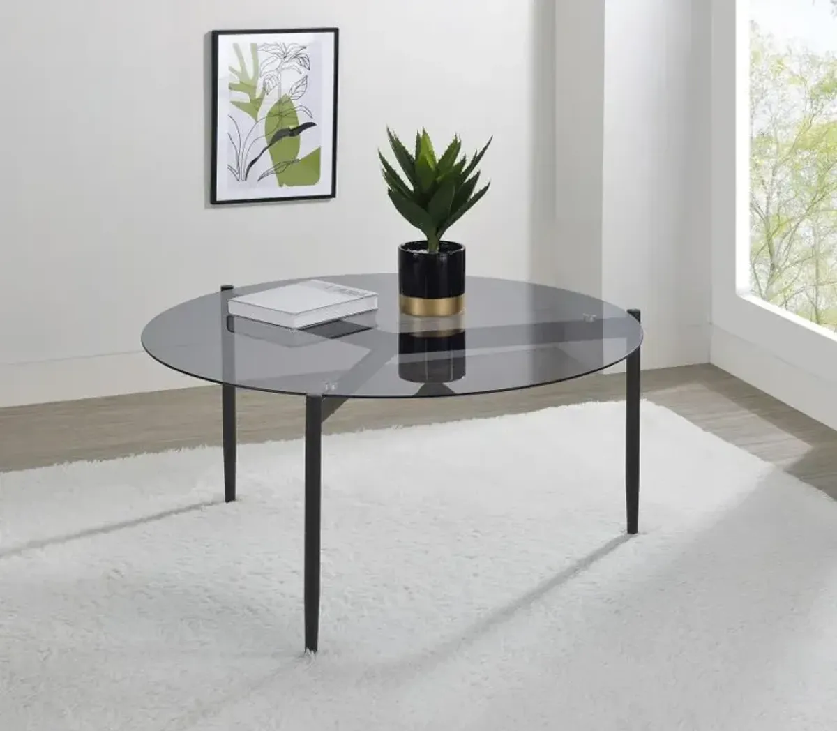 Rosalie - Round Smoked Glass Top Coffee Table - Sandy Black